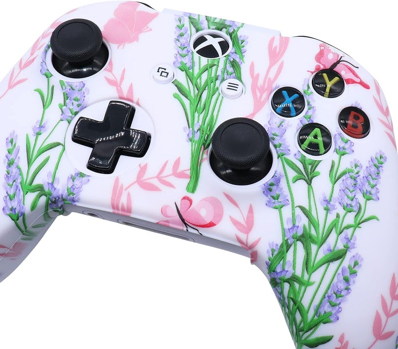 RALAN Pink Controller Skins for Xbox One, Silicone Controller Cover Skin Protector Compatible for Xbox Ones Controller (Pink Pro Thumb Grip x 2,Cat + Skull Cap &Cover Grip x 2) Blue Butterfly Pink - Image 4